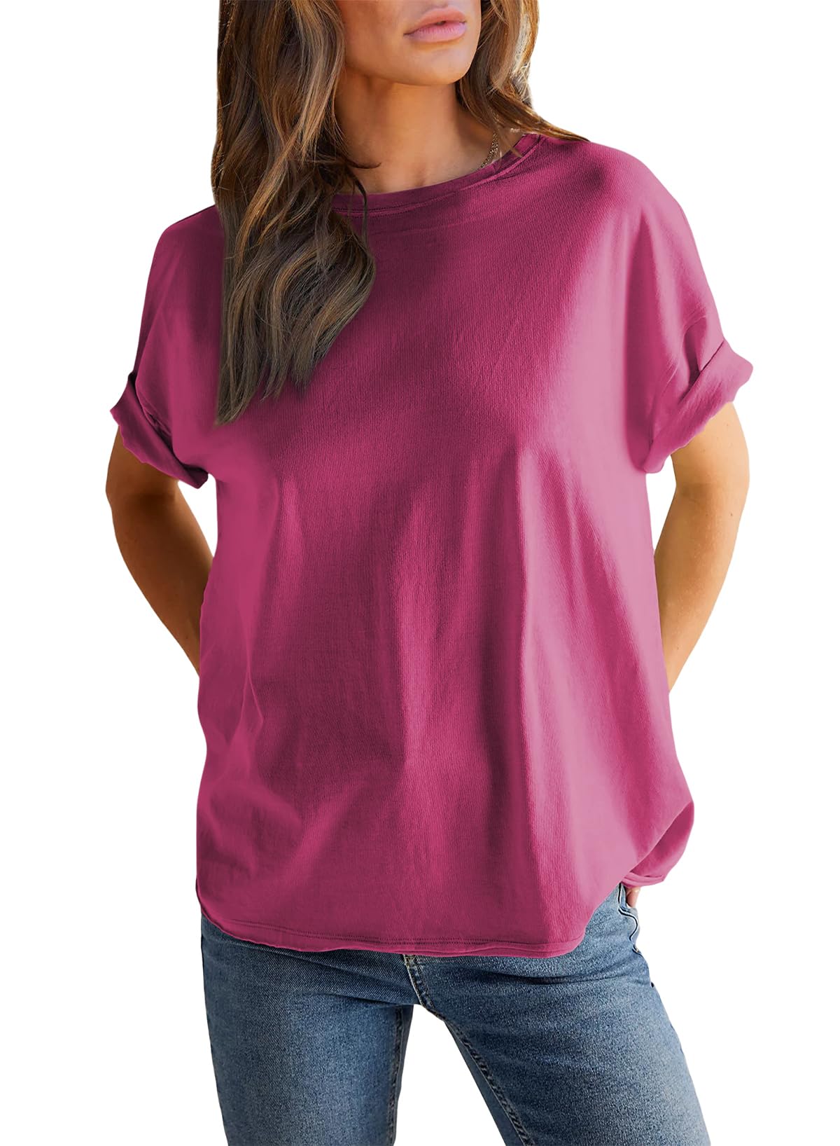 Women's Solid Color Round Neck Short Sleeve T-shirt