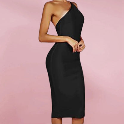 Women's One Shoulder Bandage Midi  Dress