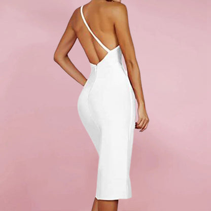 Women's One Shoulder Bandage Midi  Dress