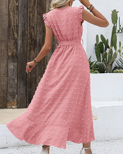 Women's Ruffle Cap Sleeve Swiss Dot Boho Maxi Dress