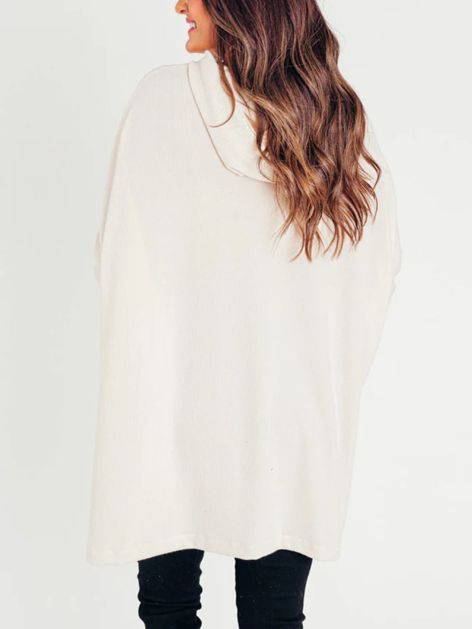 Women's Oversized Bat Sleeve Ribbed Hooded Pullover