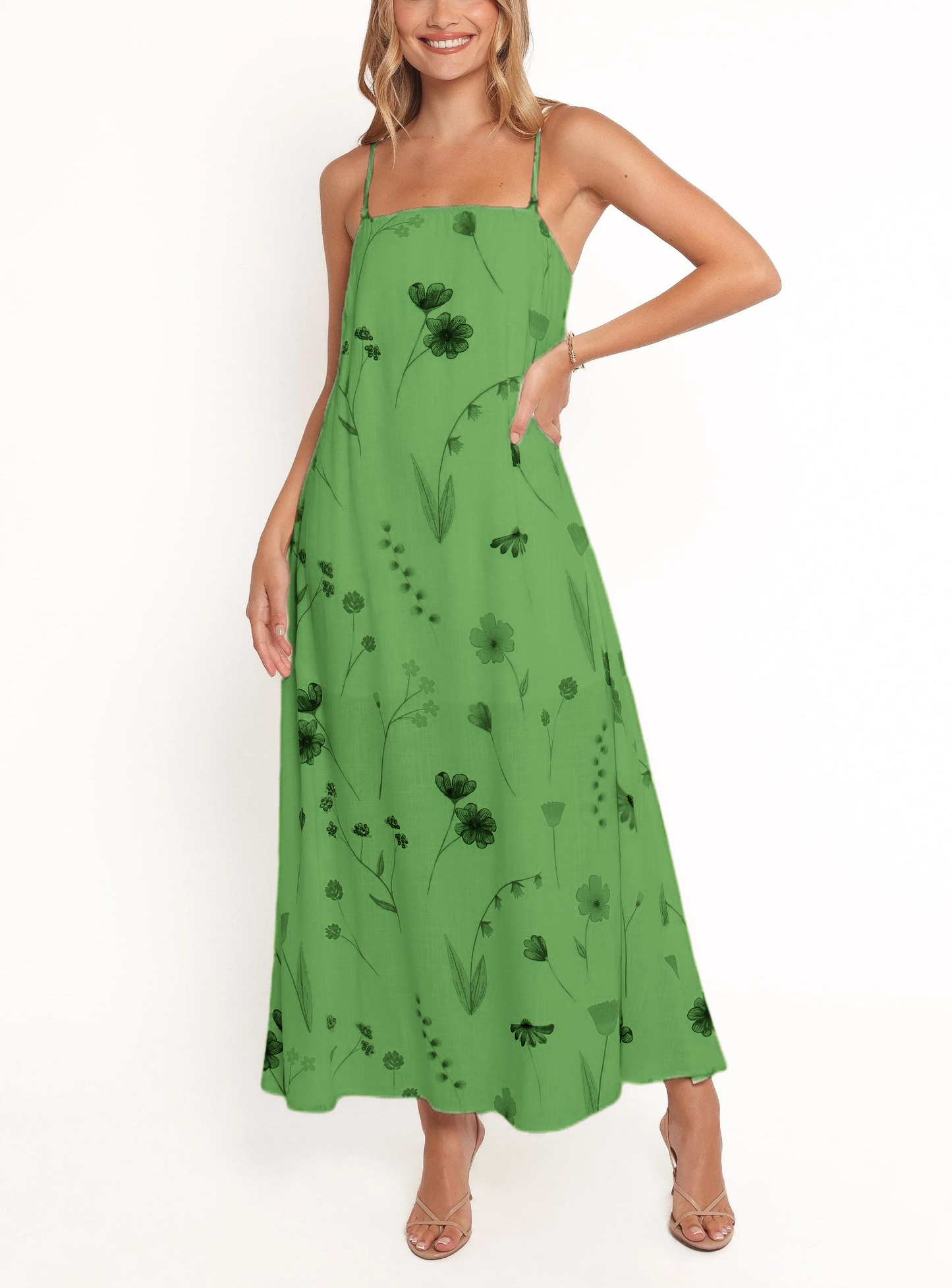 Women's Summer Spaghetti Strap Floral Print Maxi Dress