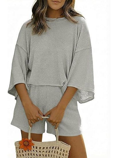 Women's Waffle Knit 3/4 Sleeve 2 Piece Lounge Set