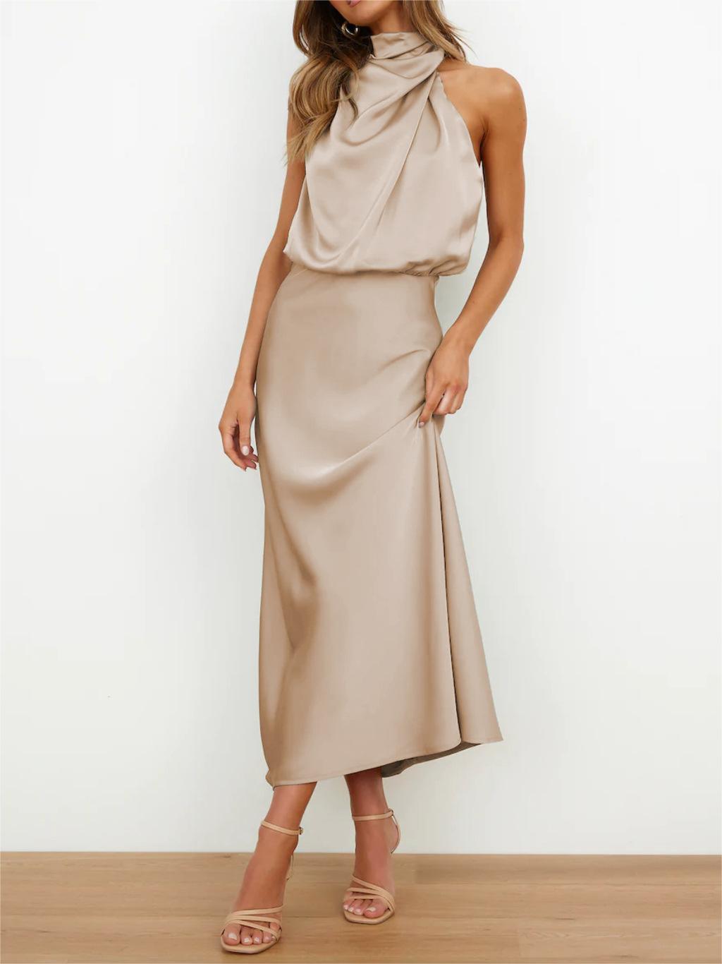 Mock Neck Keyhole Elastic High Waist Maxi Dress