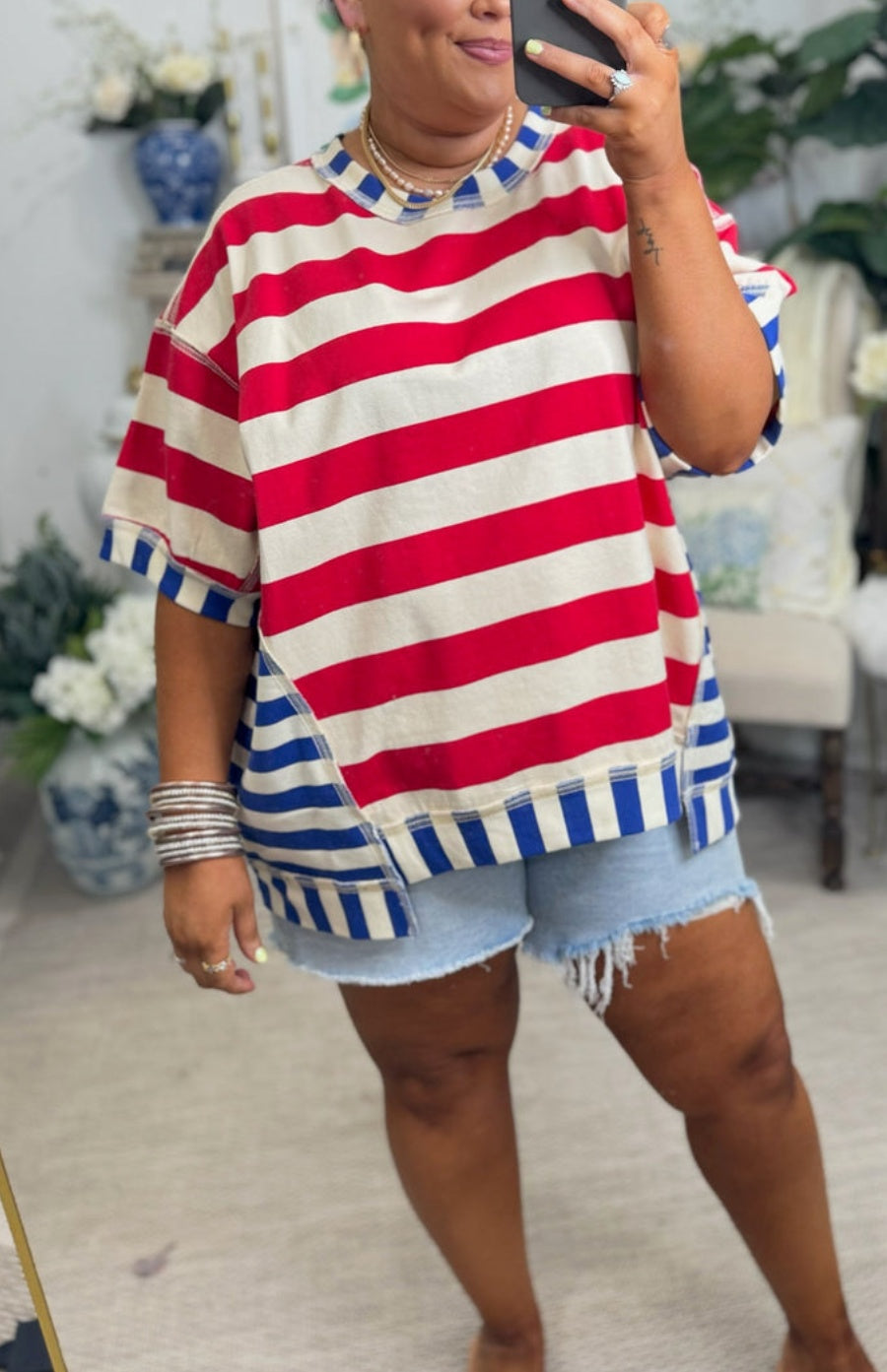 New Women's Mixed Stripes Oversized T-shirt