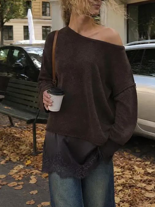 Women's Loose Lace Hem Knit Top