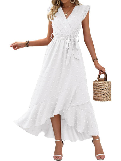 Women's Ruffle Cap Sleeve Swiss Dot Boho Maxi Dress