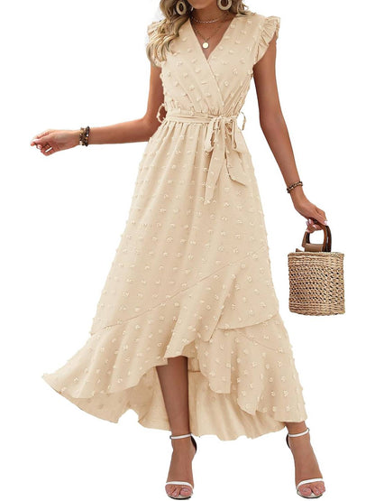 Women's Ruffle Cap Sleeve Swiss Dot Boho Maxi Dress