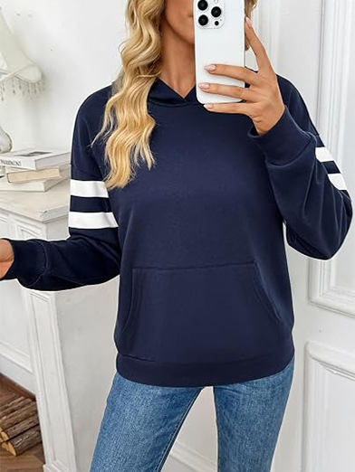 Women's Striped Sleeve Kangaroo Pocket Hoodie