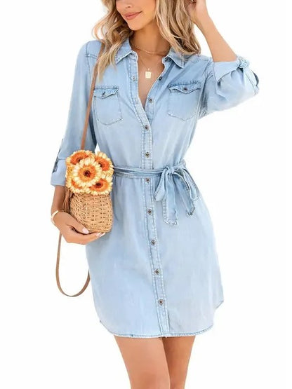 Women's Collared Button Front Denim Shirt Dress