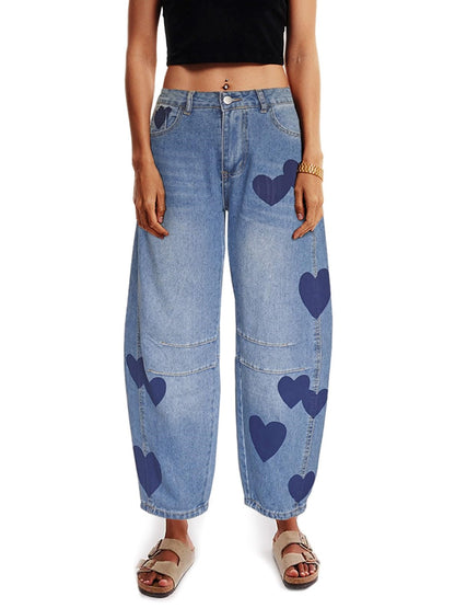 Women's Mid Rise Heart Barrel Jeans
