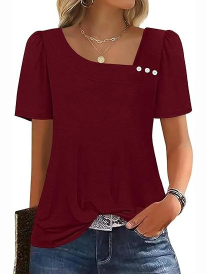 Women's Asymmetrical Square Neck Short Sleeve Blouse