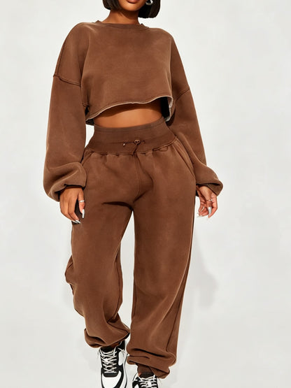 Women's Cropped Long Sleeve Sweatshirt & Jogger Pants Set