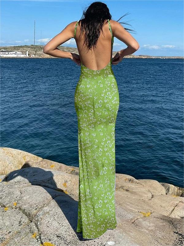 Seductive Blossom Backless Maxi Dress