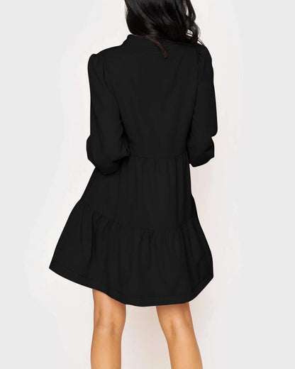 Women's V-Neck Long Sleeve Ruffle Tiered Dress