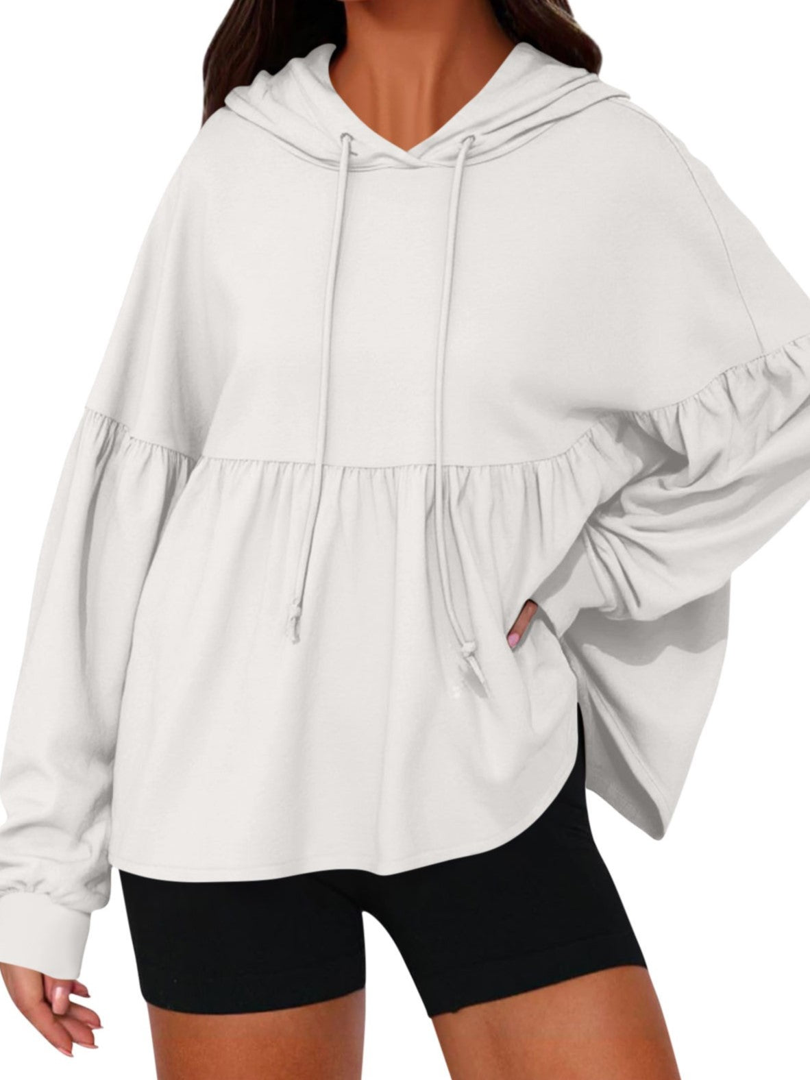 Women's Casual Pleated Tiered Ruffle Hoodies Sweatshirts