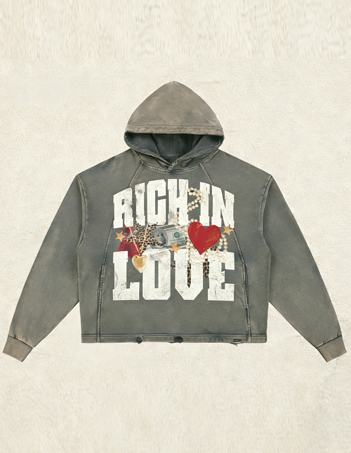 "Rich in Love" Distressed Graphic Hoodie