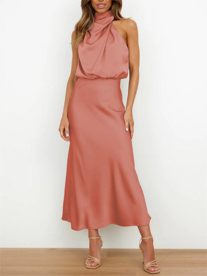 Mock Neck Keyhole Elastic High Waist Maxi Dress