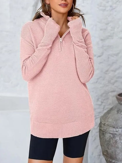 Women's Textured Half‑Zip Collared Top With Thumb Holes