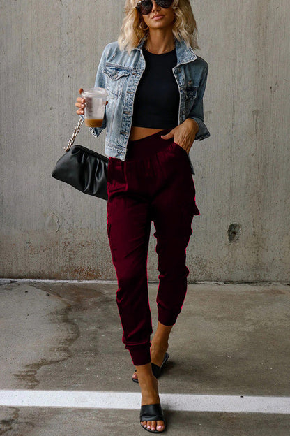 Women's Satin High Waist Pocketed Joggers