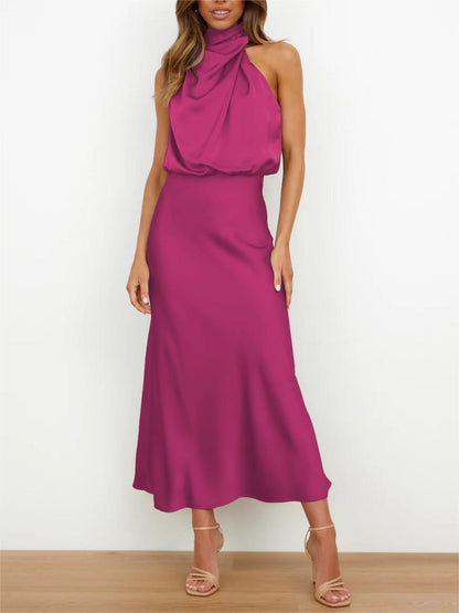 Mock Neck Keyhole Elastic High Waist Maxi Dress