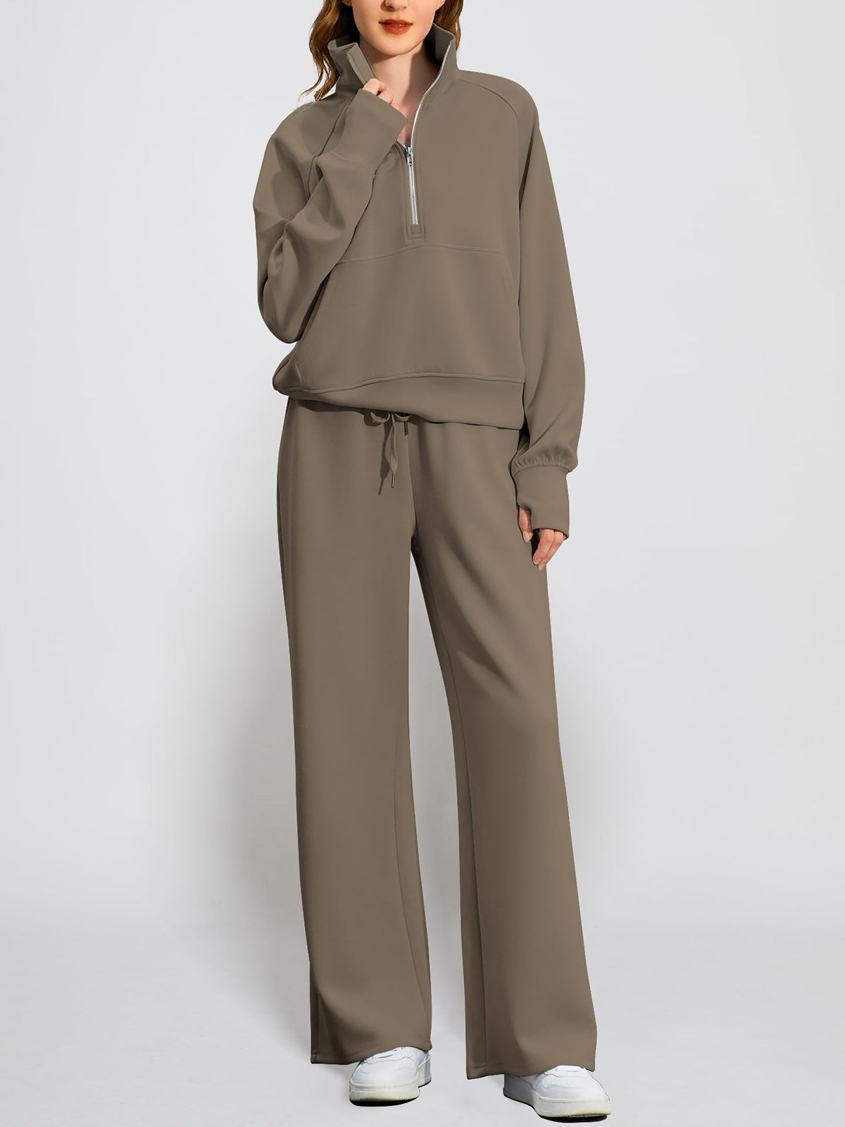 Women's Oversized Half Zip 2 Piece Sweatsuit Set