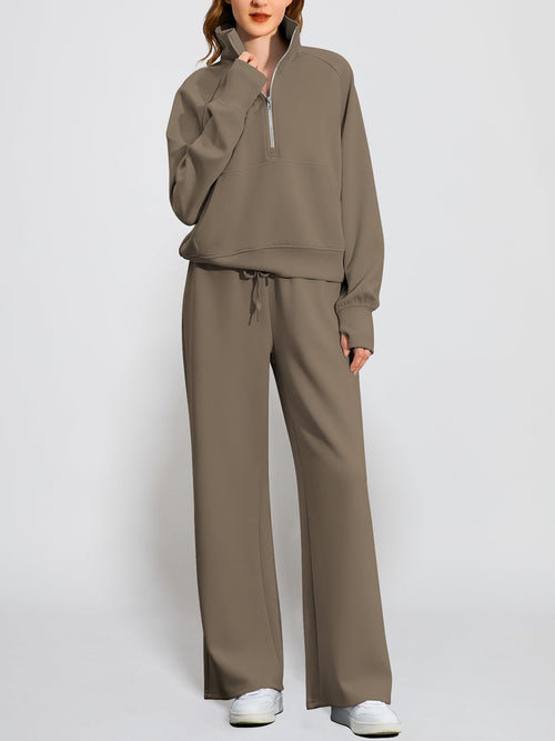Women's Oversized Half Zip 2 Piece Sweatsuit Set
