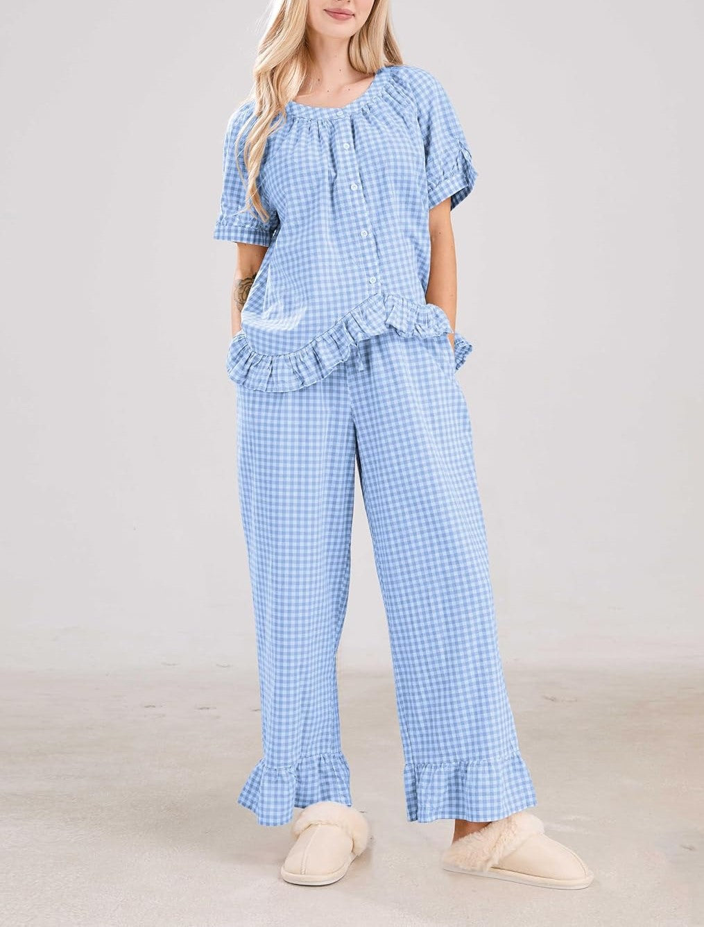 Women's  2 Piece Gingham Pajama Set