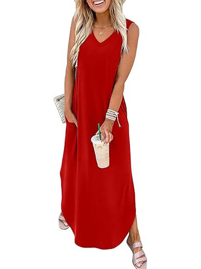 Women's Sleeveless V-Neck Summer Beach Sundress