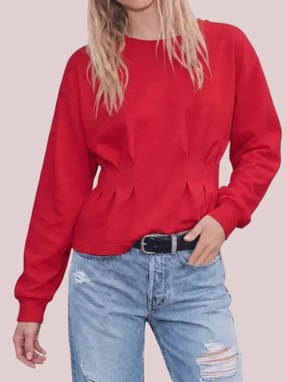 Women's Basic Long Sleeve Cinched Waist Sweatshirt