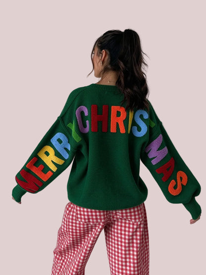 Women's Merry Christmas Rainbow Letter Sweater