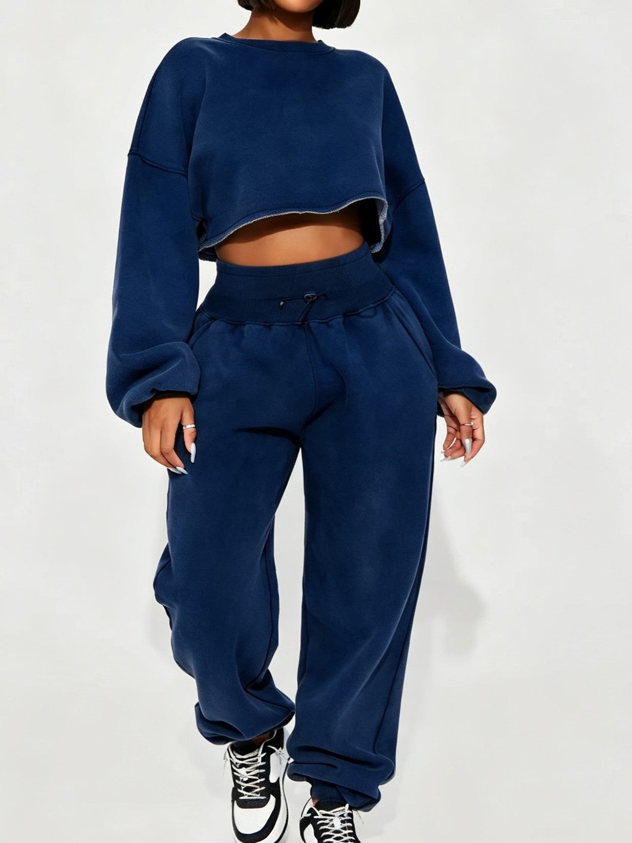 Women's Cropped Long Sleeve Sweatshirt & Jogger Pants Set