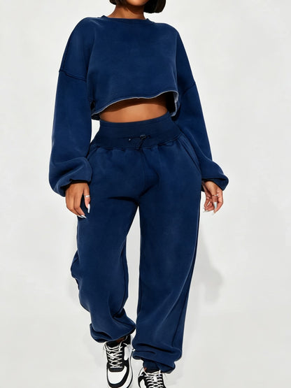 Women's Cropped Long Sleeve Sweatshirt & Jogger Pants Set