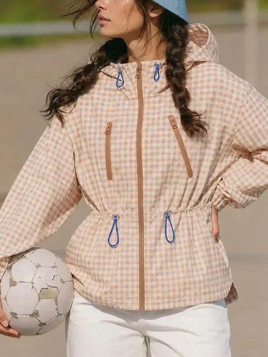 Women's Oversized Plaid Checkered Casual Windbreaker Coat