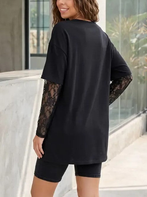 Women's Casual Lace Long Sleeve T Shirt Dress