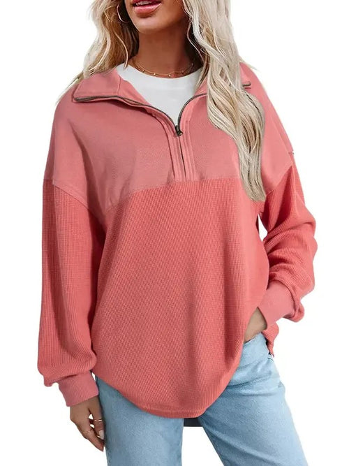 Women's Half Zip Waffle Knit Pullover Top