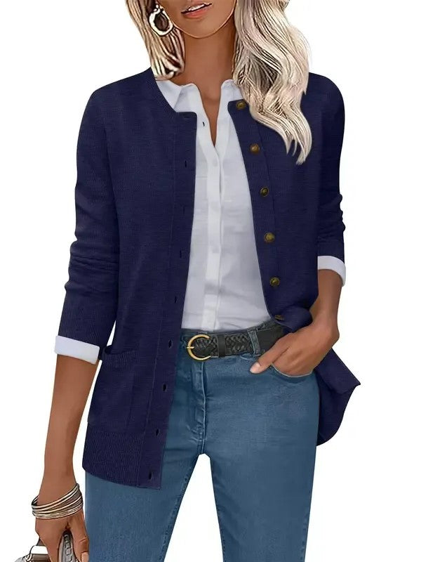 Women's 2026 Fall Casual Long Sleeve Crewneck Cardigans