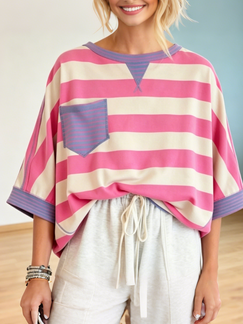 Women's Striped Contrast Pocket T-shirt