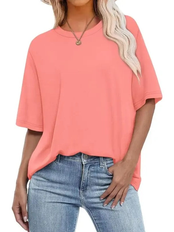 Women's Color Block Ringer Crew Neck Oversized T-Shirt