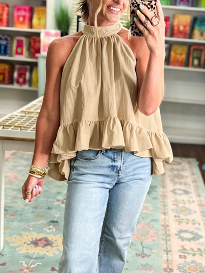 Women's Halter Ruffle Sleeveless Blouse