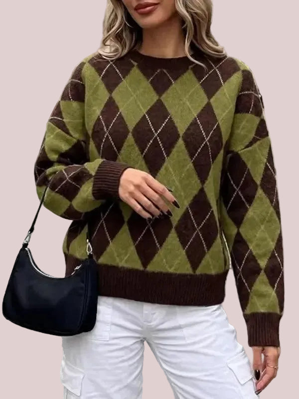 Women's Oversized Argyle Plaid Sweater
