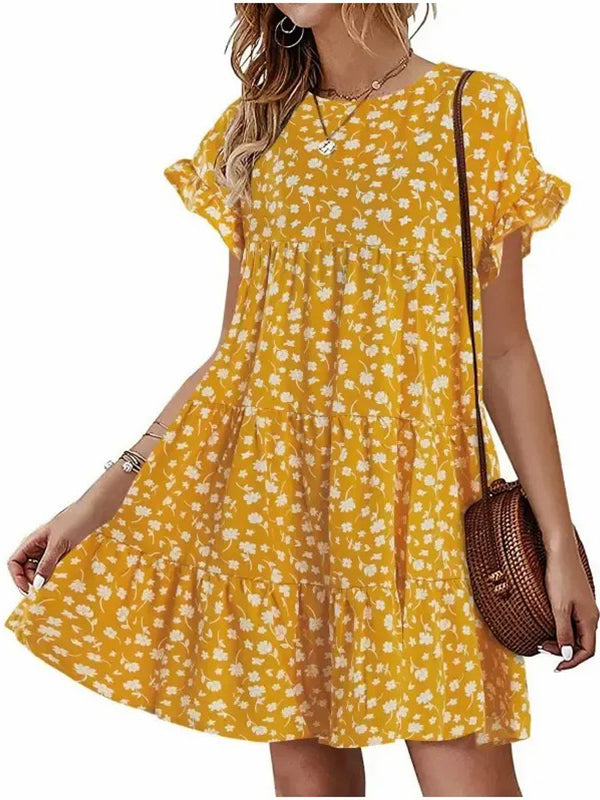 Women's Ruffles Floral Printed Babydoll Casual Dress