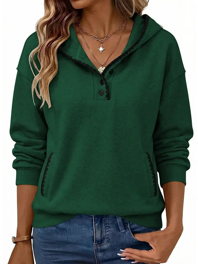 Women's Scalloped‑Trim Button Hoodie