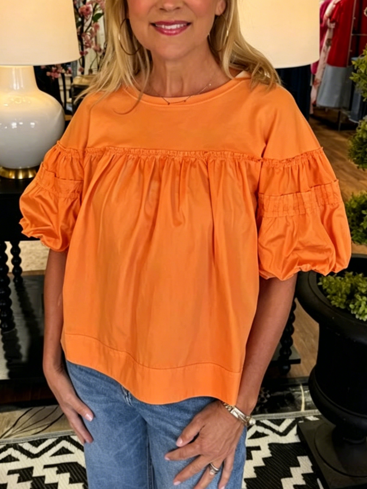 Women's Relaxed Fit Puff Sleeve Casual Top