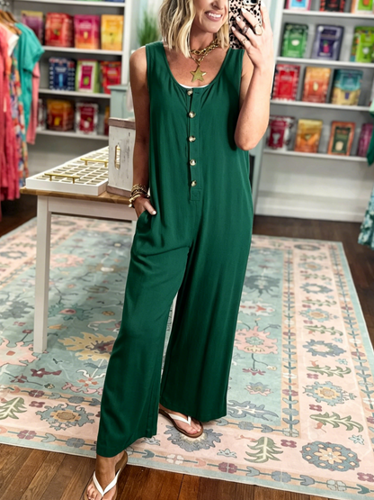 Women's Relaxed Sleeveless Button Jumpsuit