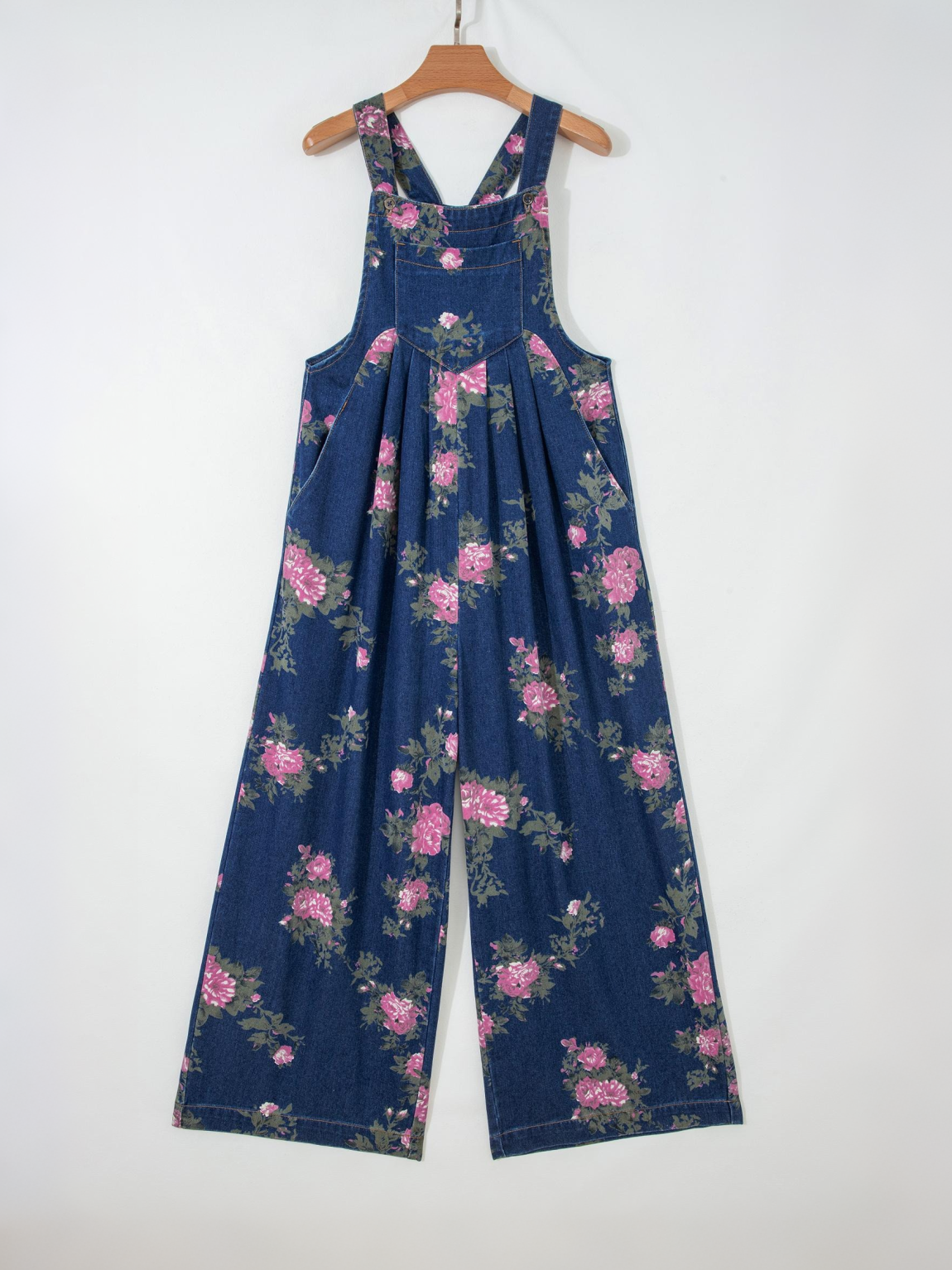 Women's Vintage Floral Denim Wide Leg Jumpsuit