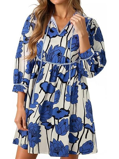 Women's Vibrant Floral Print Tied Waist Dress with Pockets