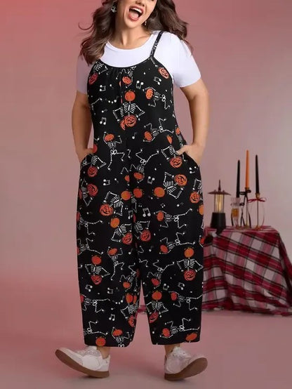 Women's Pumpkin Skeleton Pajama Jumpsuit