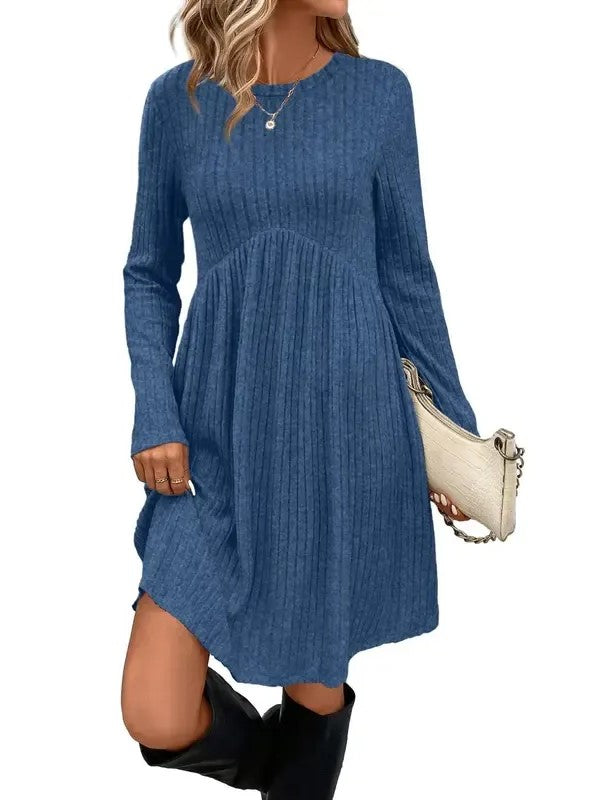 Women's Ribbed Long Sleeve Babydoll Dress