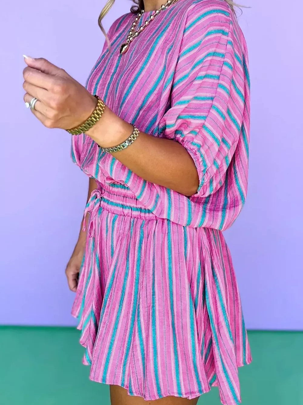 Women's Vertical Striped 2 Piece Short Set